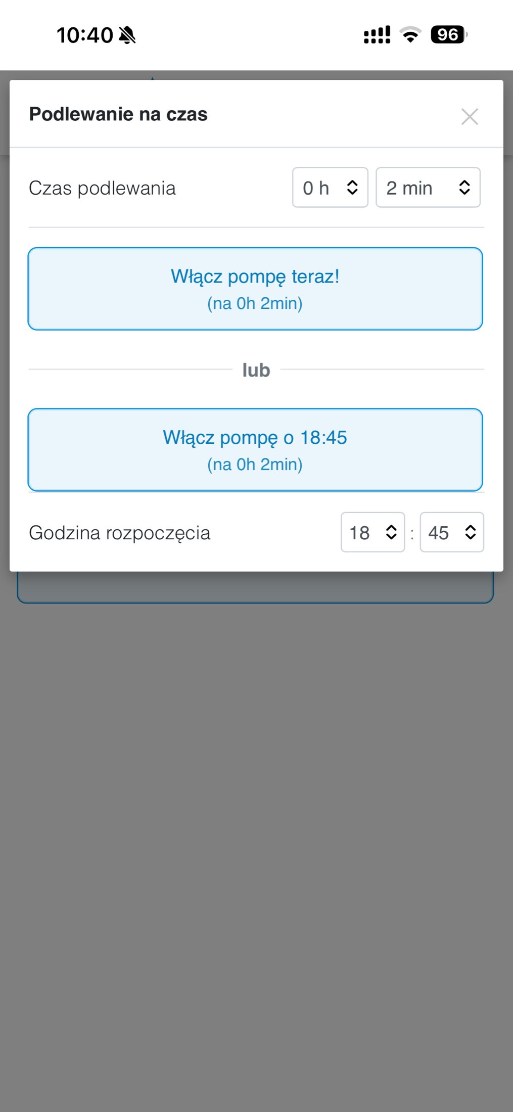 Harmonogram czasowego podlewania pompą
