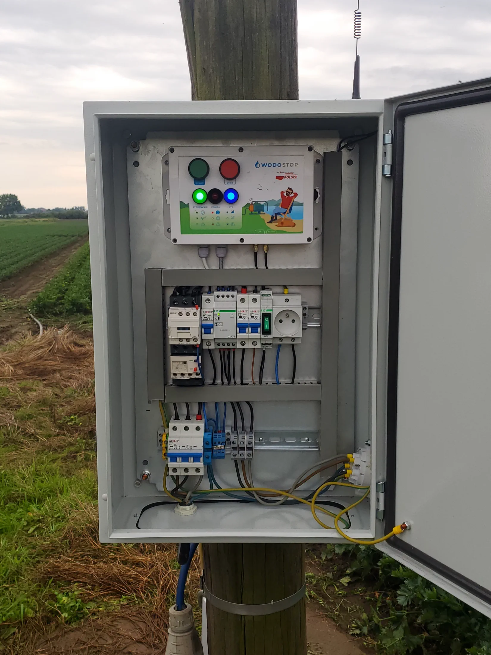 Instalacja WODOSTOP w rozdzielnicy pompy